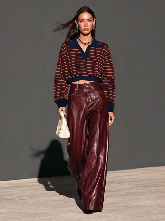 Women's Burgundy Leather Trousers — Sleek Regular Fit 2