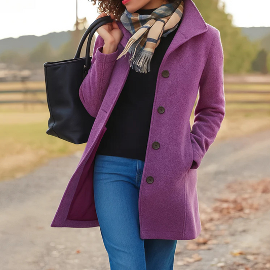 Women's Tailored Wool Coat — Notch Collar Button Front 2