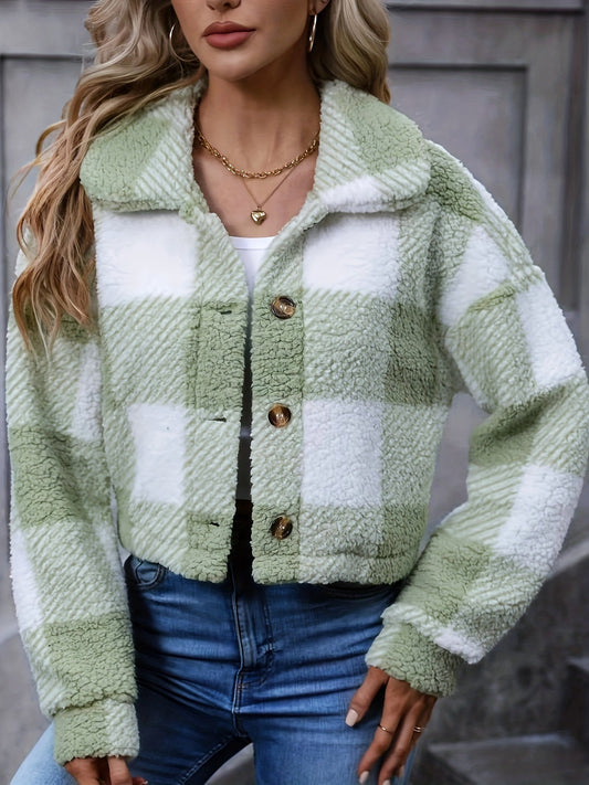 Cozy Cropped Plaid Jacket — Button Front Flannel Layer 2