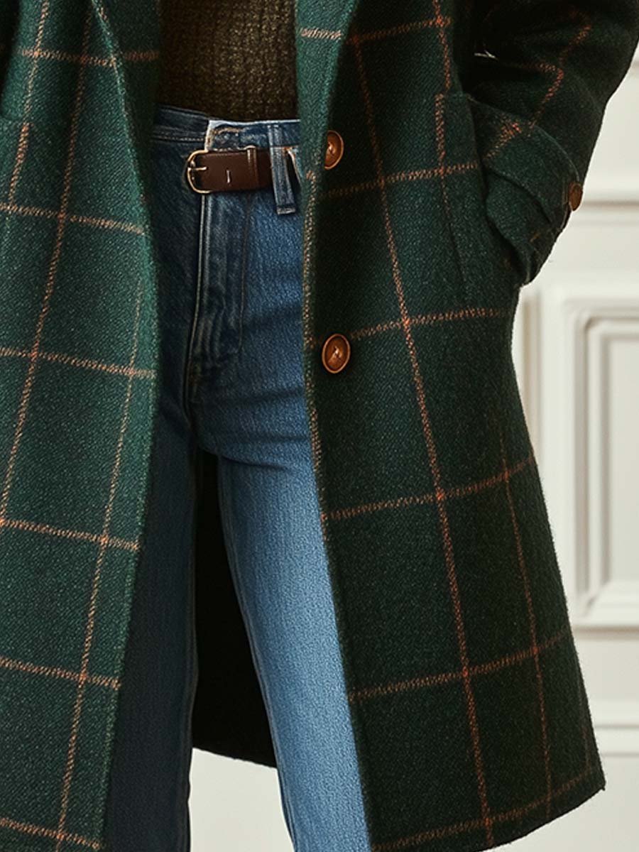 Cassia Wool-Blend Check Coat — Lapel Collar Structured Fit 6