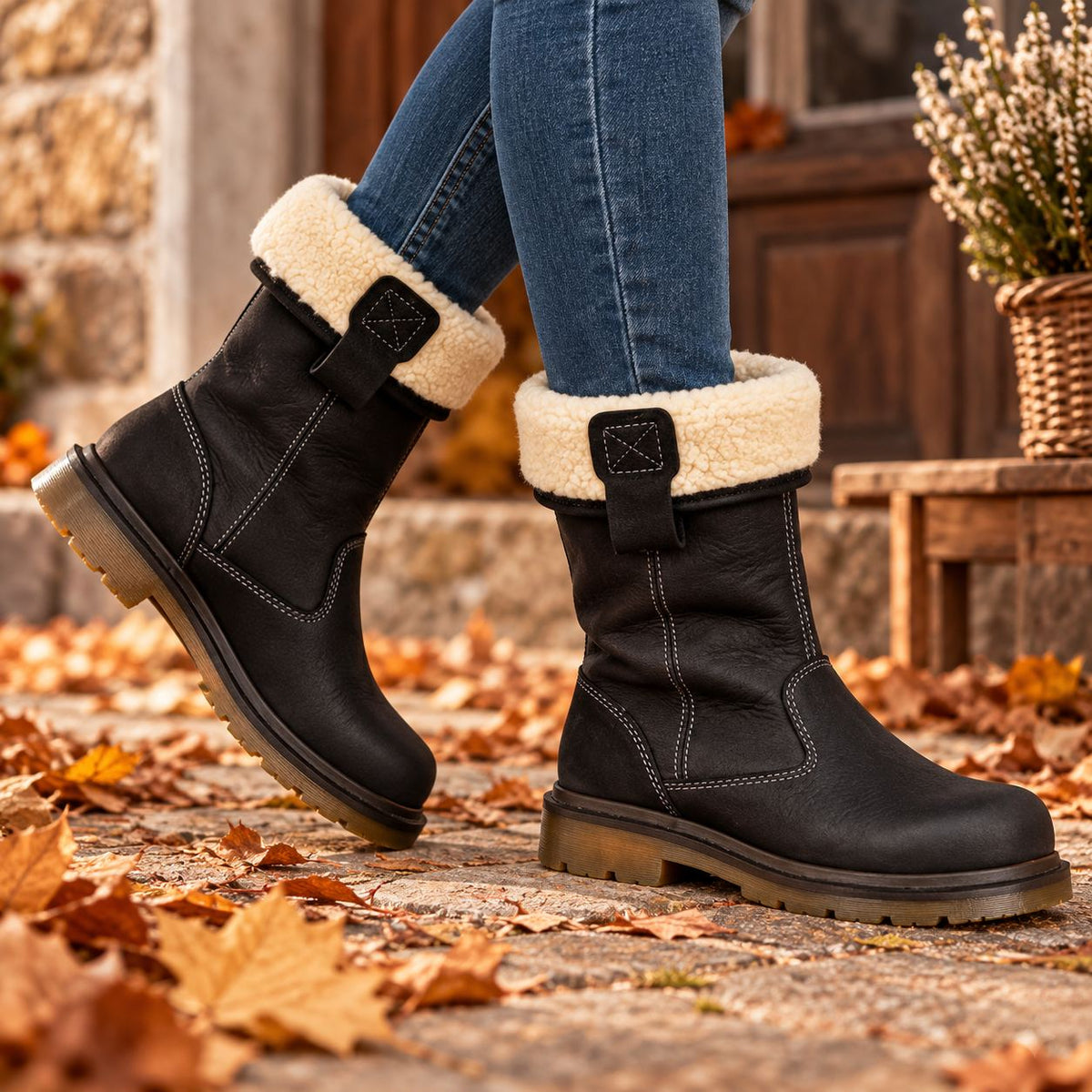 Women's Fleece-Lined Faux Leather Mid-Calf Winter Boots