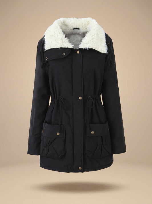 Women's Faux-Fur Collar Winter Parka Coat — Drawstring Waist 2
