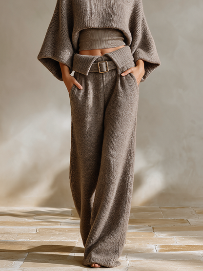 Women's Knit Two-Piece Set — Mock Neck & Wide-Leg Pants 5