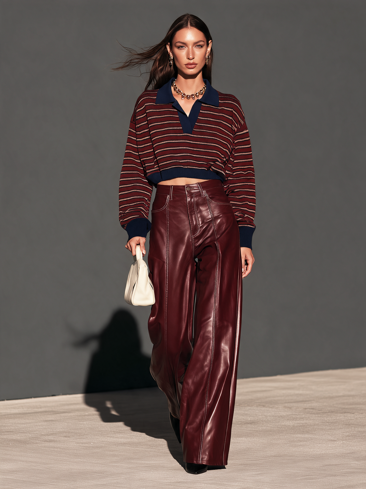 Women's Burgundy Leather Trousers — Sleek Regular Fit 2