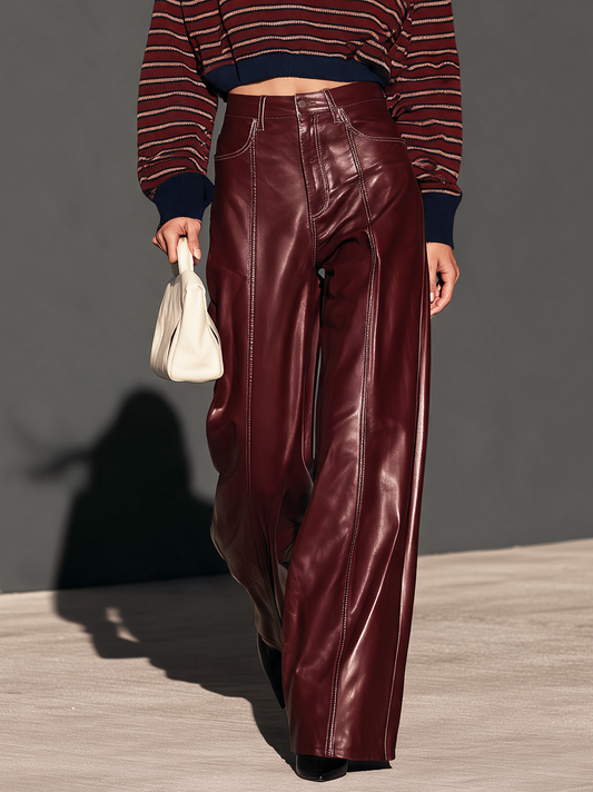 Women's Burgundy Leather Trousers — Sleek Regular Fit 1