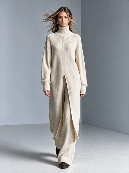 Women's Turtleneck Knit Cardigan & Wide-Leg Trouser Set 5