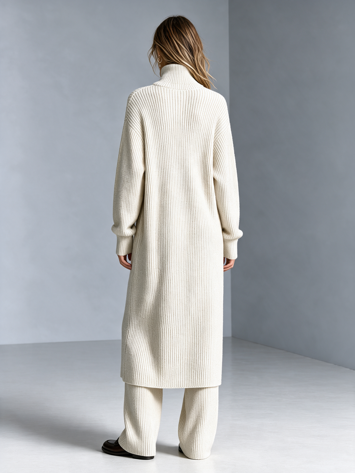 Women's Turtleneck Knit Cardigan & Wide-Leg Trouser Set 3