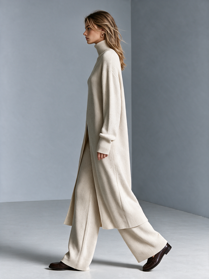 Women's Turtleneck Knit Cardigan & Wide-Leg Trouser Set 4