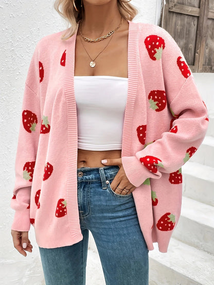 Strawberry Knit Cardigan — Oversized Button-Front Women's 1