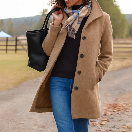 Women's Tailored Wool Coat — Notch Collar Button Front 1