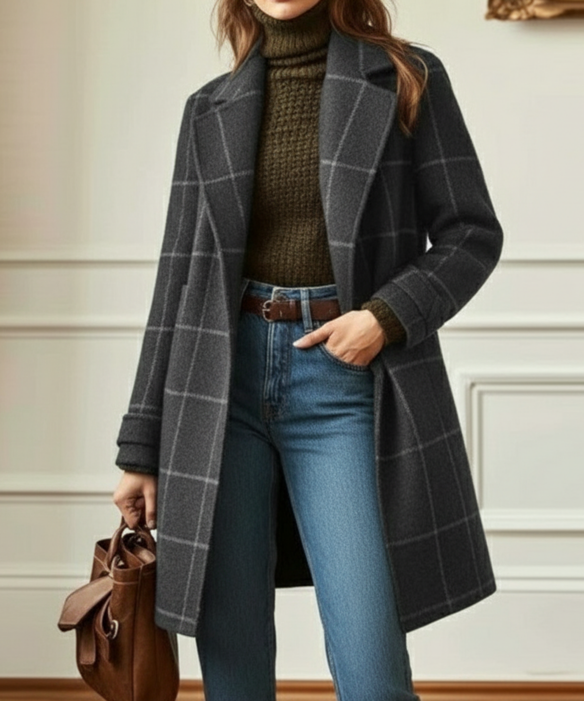Cassia Wool-Blend Check Coat — Lapel Collar Structured Fit 3