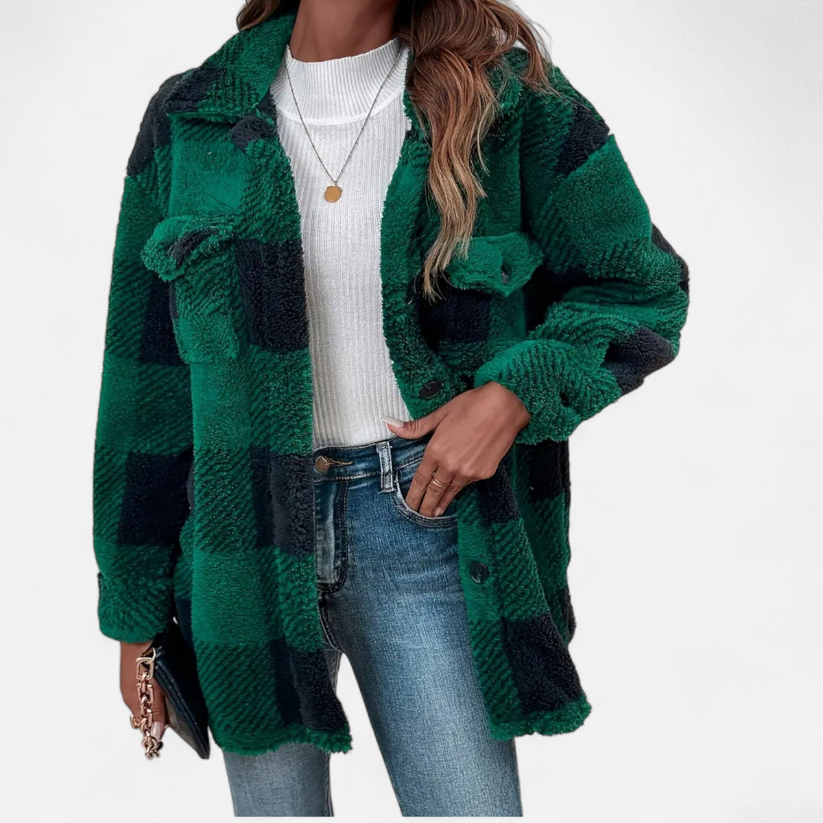 Women's Checkered Plush Winter Jacket — Soft & Warm 5
