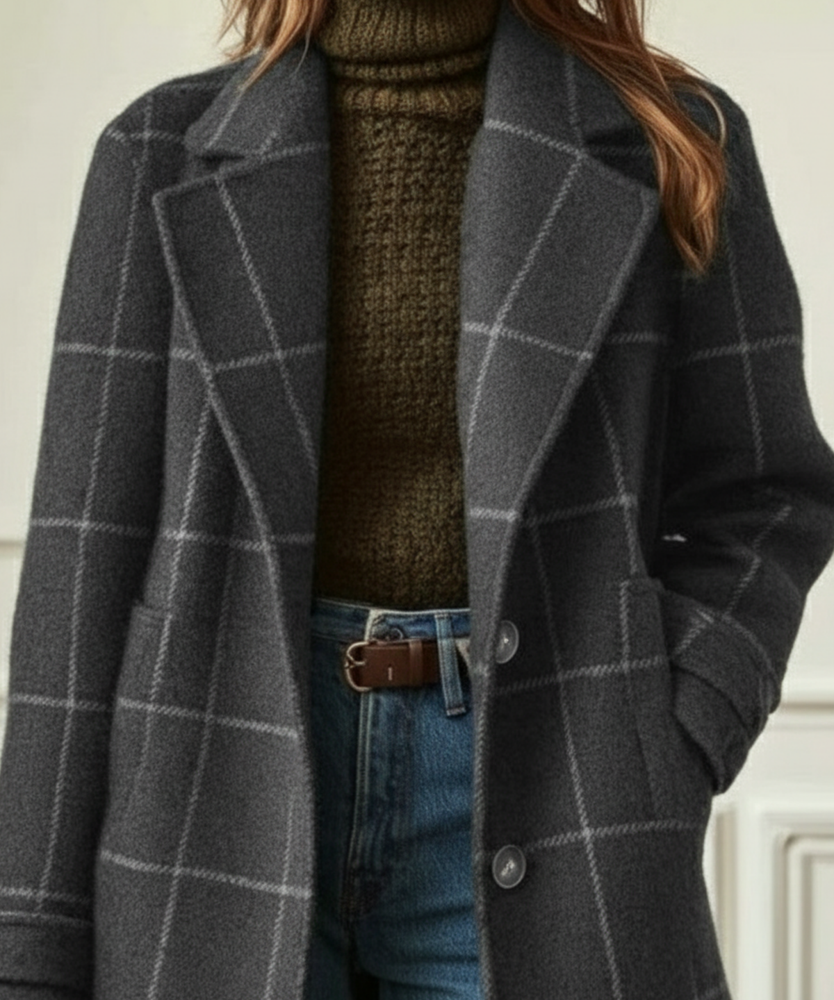 Cassia Wool-Blend Check Coat — Lapel Collar Structured Fit 5
