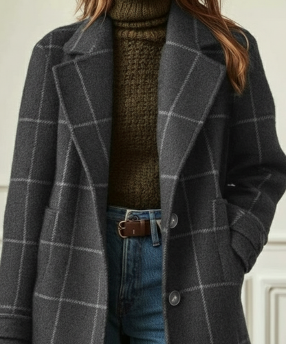 Cassia Wool-Blend Check Coat — Lapel Collar Structured Fit 5