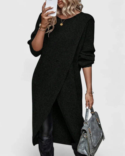 Elegant Long Sleeve Sweater Dress — Relaxed Straight Cut Fit 4
