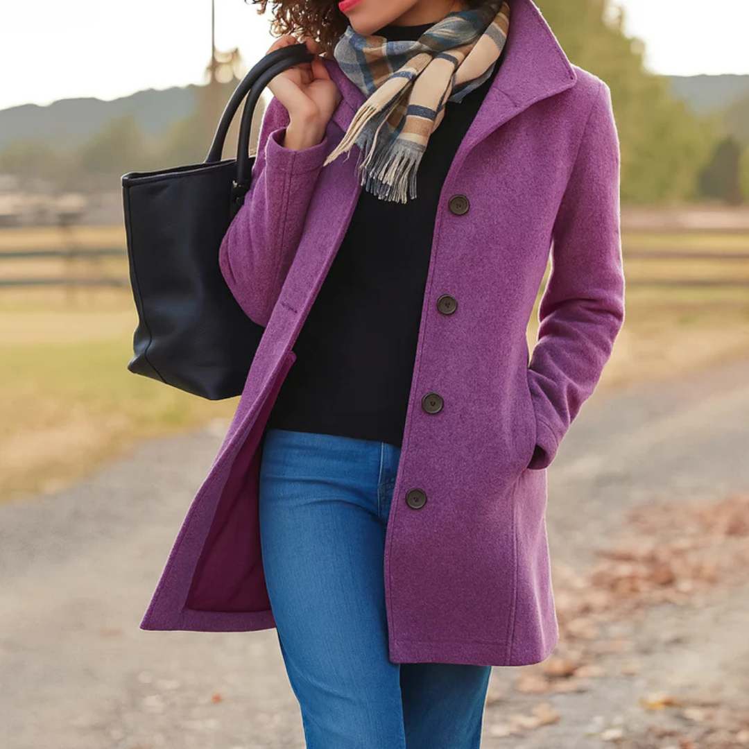 Women's Tailored Wool Coat — Notch Collar Button Front 2