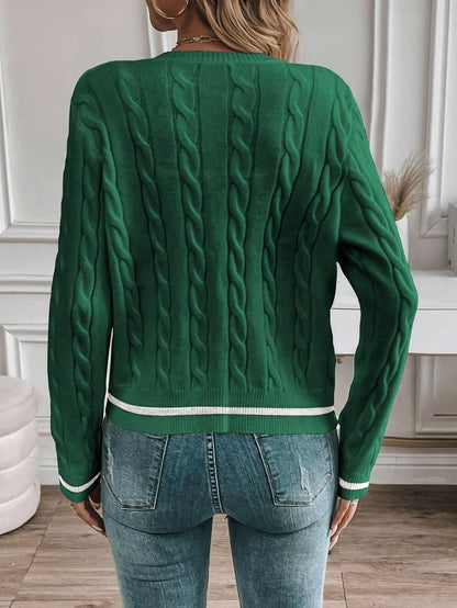 Cable-Knit Open Front Cardigan with Gold-Tone Buttons 25