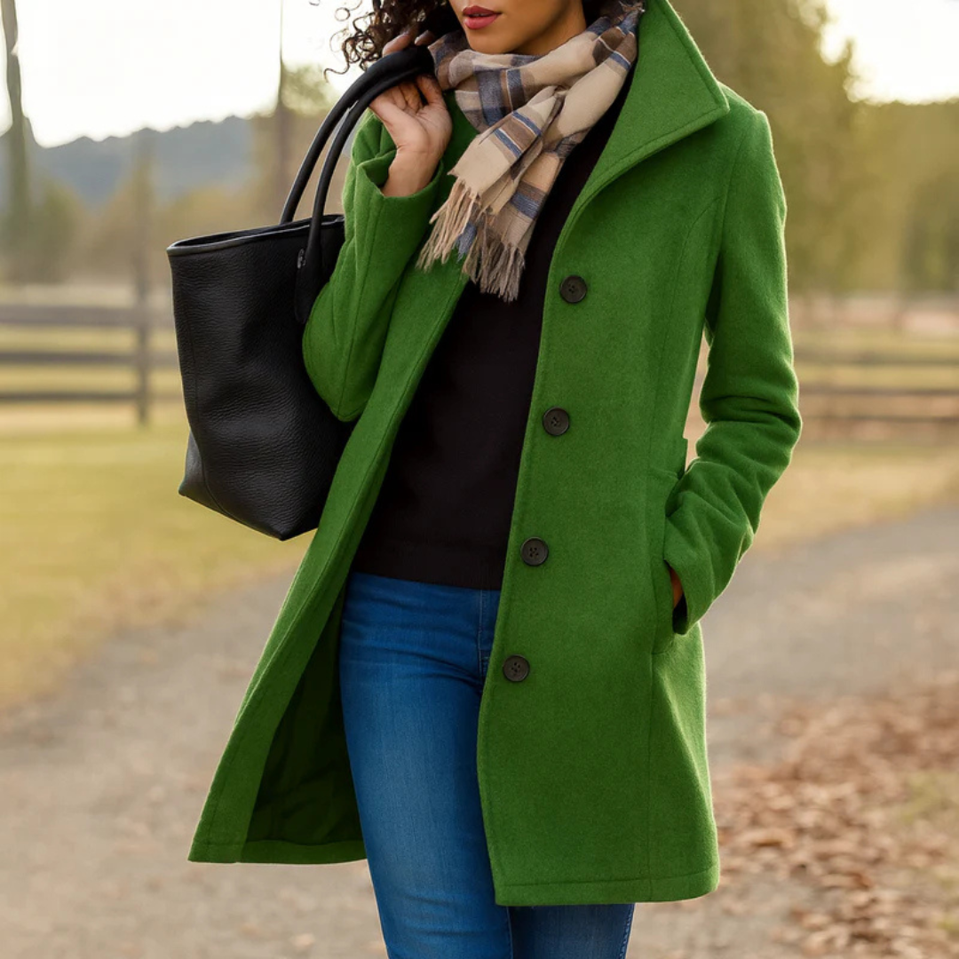 Women's Tailored Wool Coat — Notch Collar Button Front 3