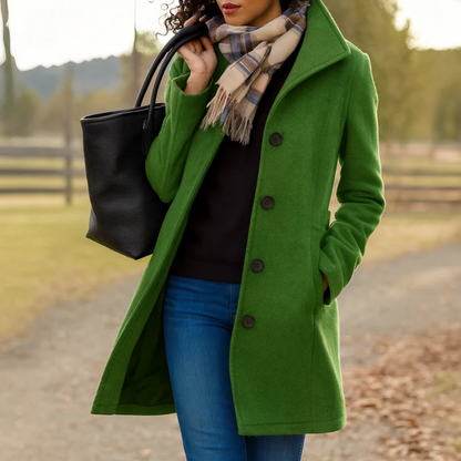 Women's Tailored Wool Coat — Notch Collar Button Front 3