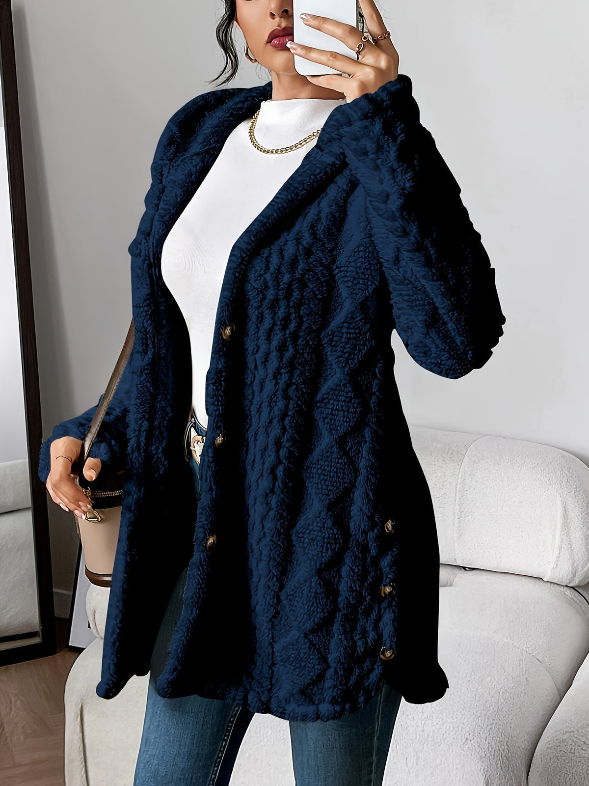 Women's Longline Textured Knit Cardigan — Button-Front 9