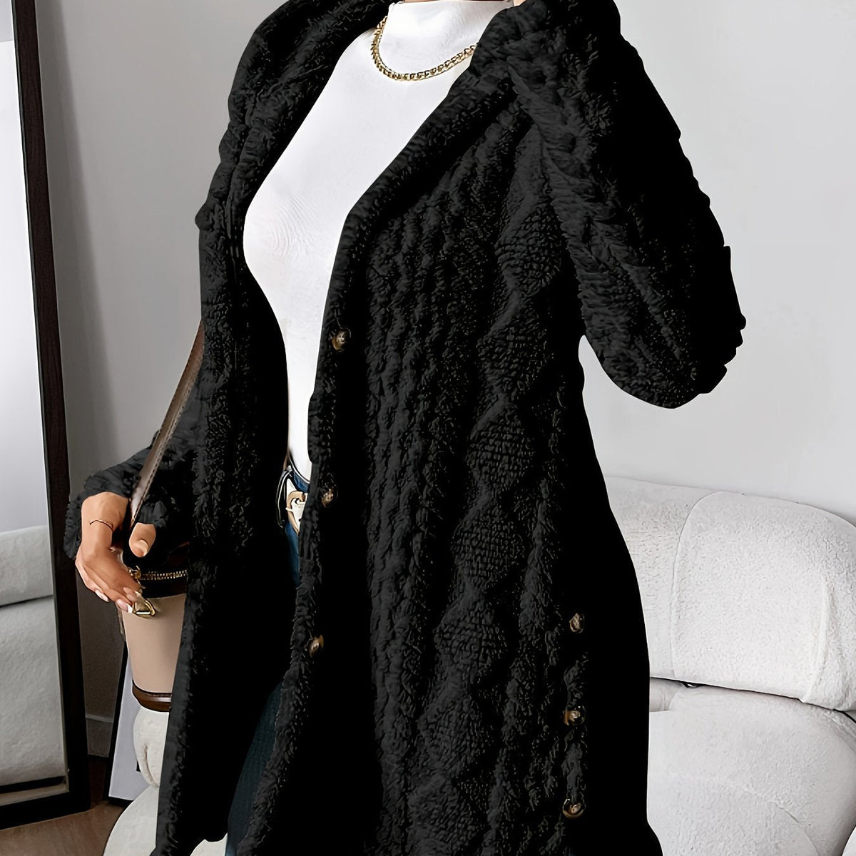 Women's Longline Textured Knit Cardigan — Button-Front 2
