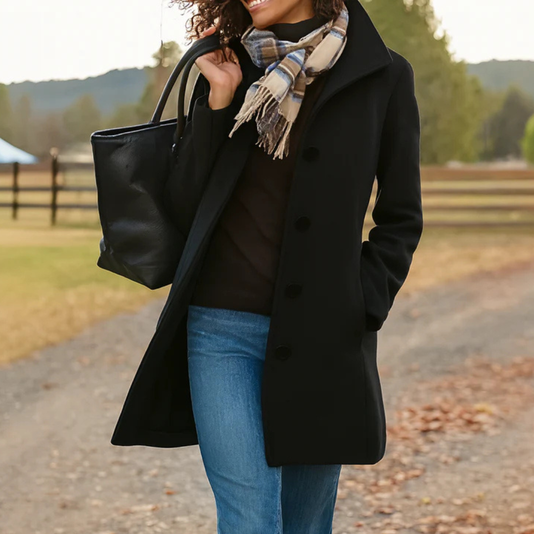 Women's Tailored Wool Coat — Notch Collar Button Front 5