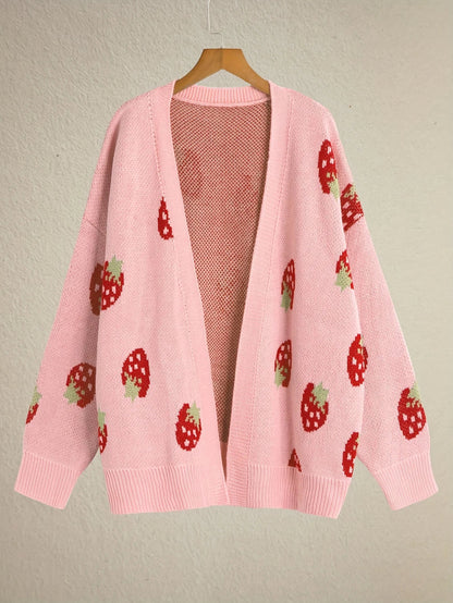 Strawberry Knit Cardigan — Oversized Button-Front Women's 6