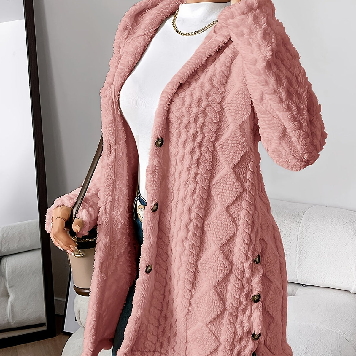 Women's Longline Textured Knit Cardigan — Button-Front 6