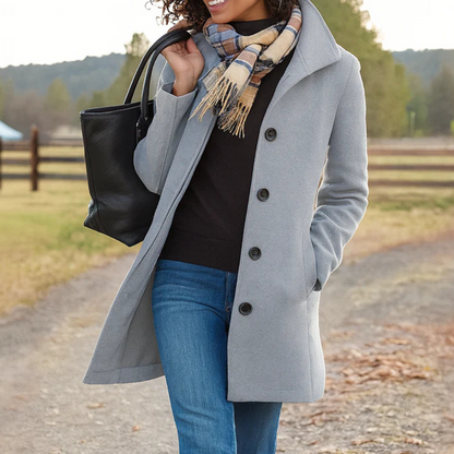 Women's Tailored Wool Coat — Notch Collar Button Front 6