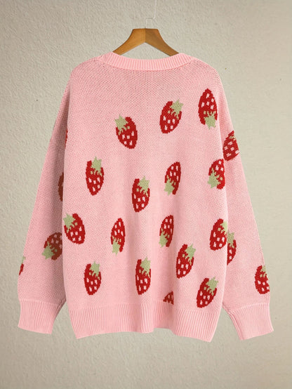 Strawberry Knit Cardigan — Oversized Button-Front Women's 7
