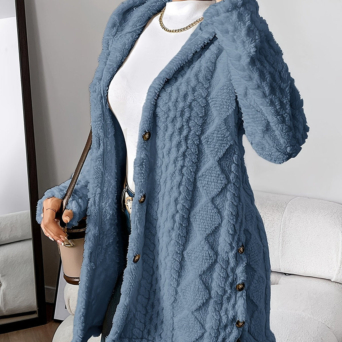 Women's Longline Textured Knit Cardigan — Button-Front 7