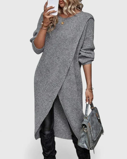 Elegant Long Sleeve Sweater Dress — Relaxed Straight Cut Fit 1