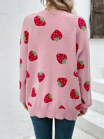 Strawberry Knit Cardigan — Oversized Button-Front Women's 5