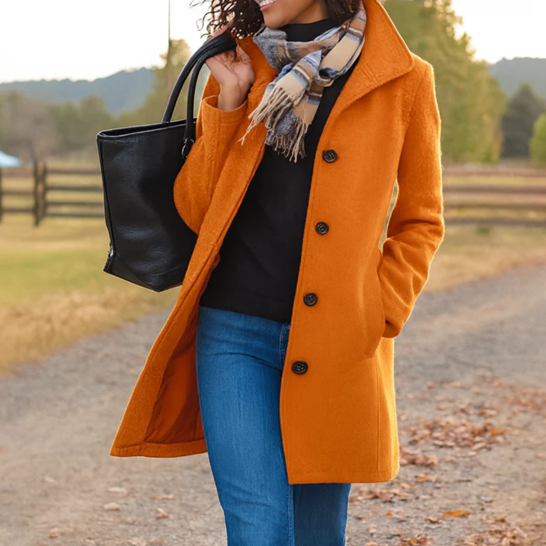 Women's Tailored Wool Coat — Notch Collar Button Front 7