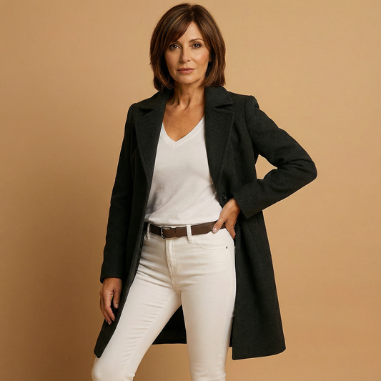 Women's Wool Blend Coat — Lapels & Button Closure 2