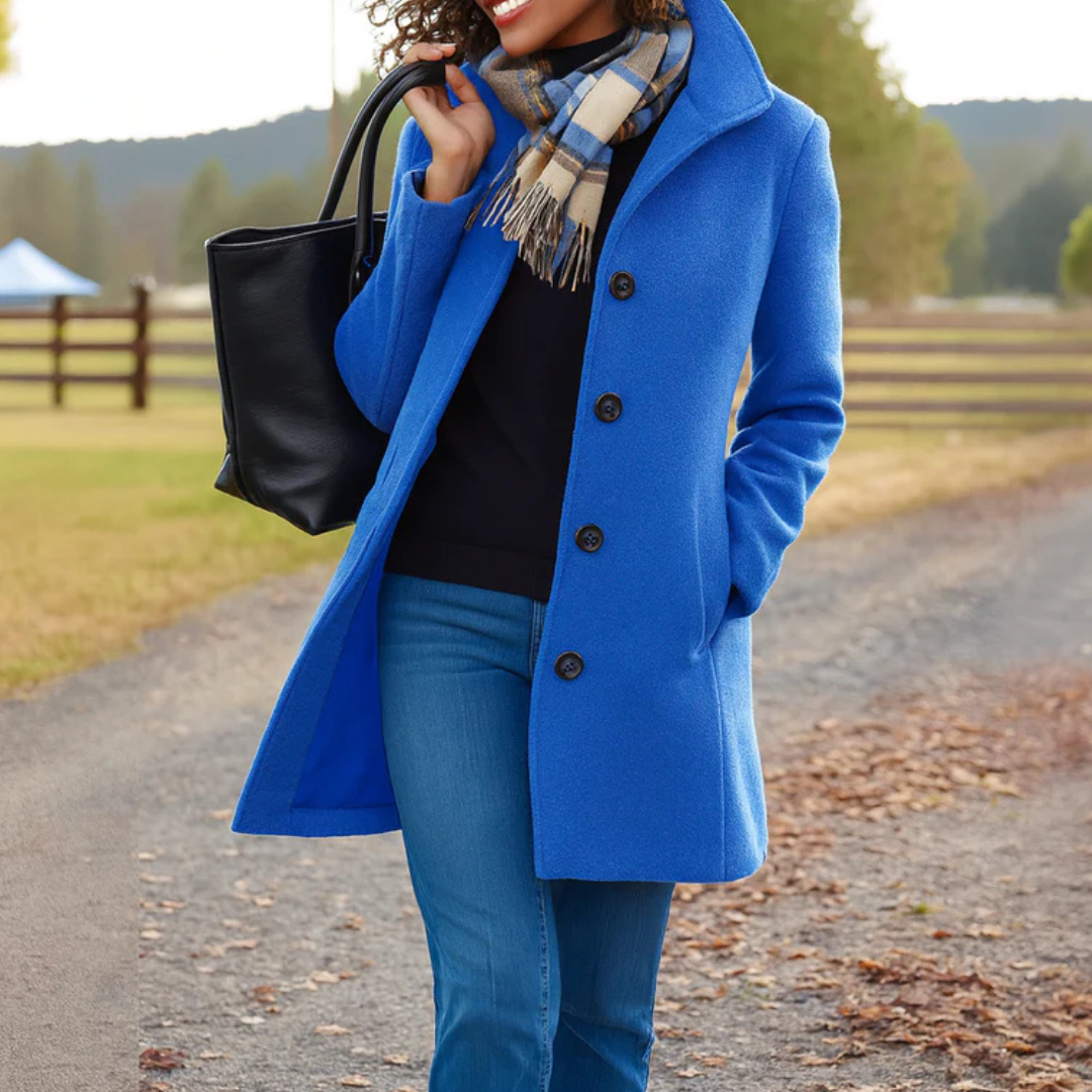 Women's Tailored Wool Coat — Notch Collar Button Front 8