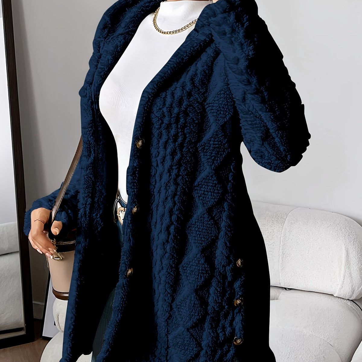 Women's Longline Textured Knit Cardigan — Button-Front 4