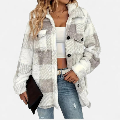 Women's Checkered Plush Winter Jacket — Soft & Warm 3