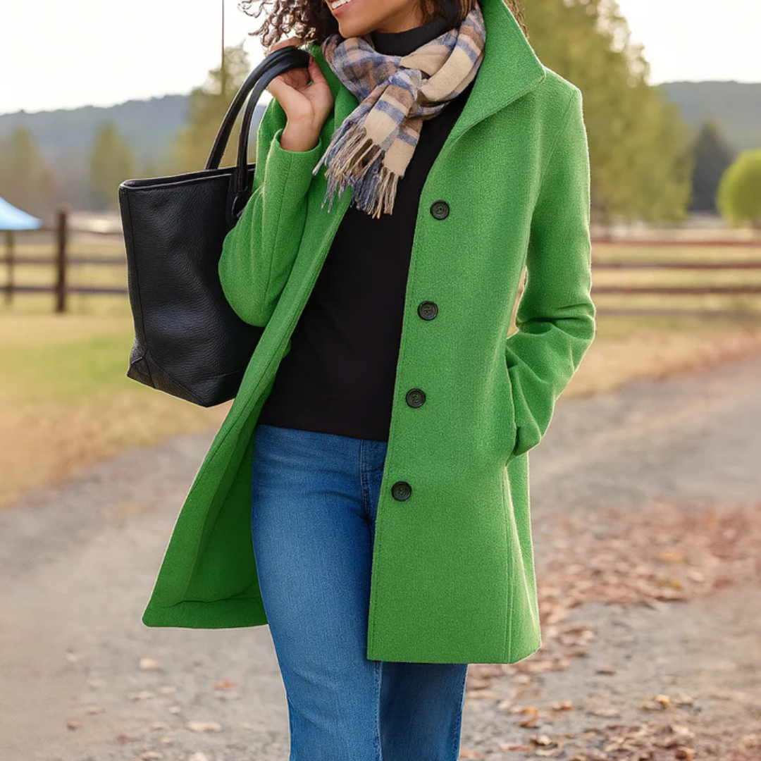 Women's Tailored Wool Coat — Notch Collar Button Front 9