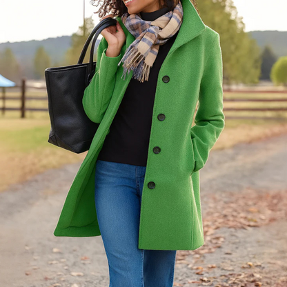 Women's Tailored Wool Coat — Notch Collar Button Front 9