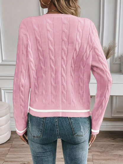 Cable-Knit Open Front Cardigan with Gold-Tone Buttons 20