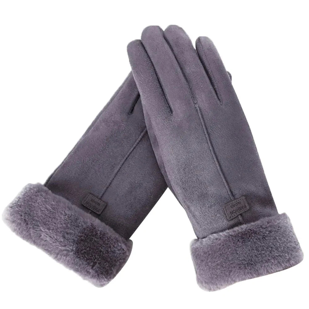 Fleece-Lined Winter Gloves in Grey