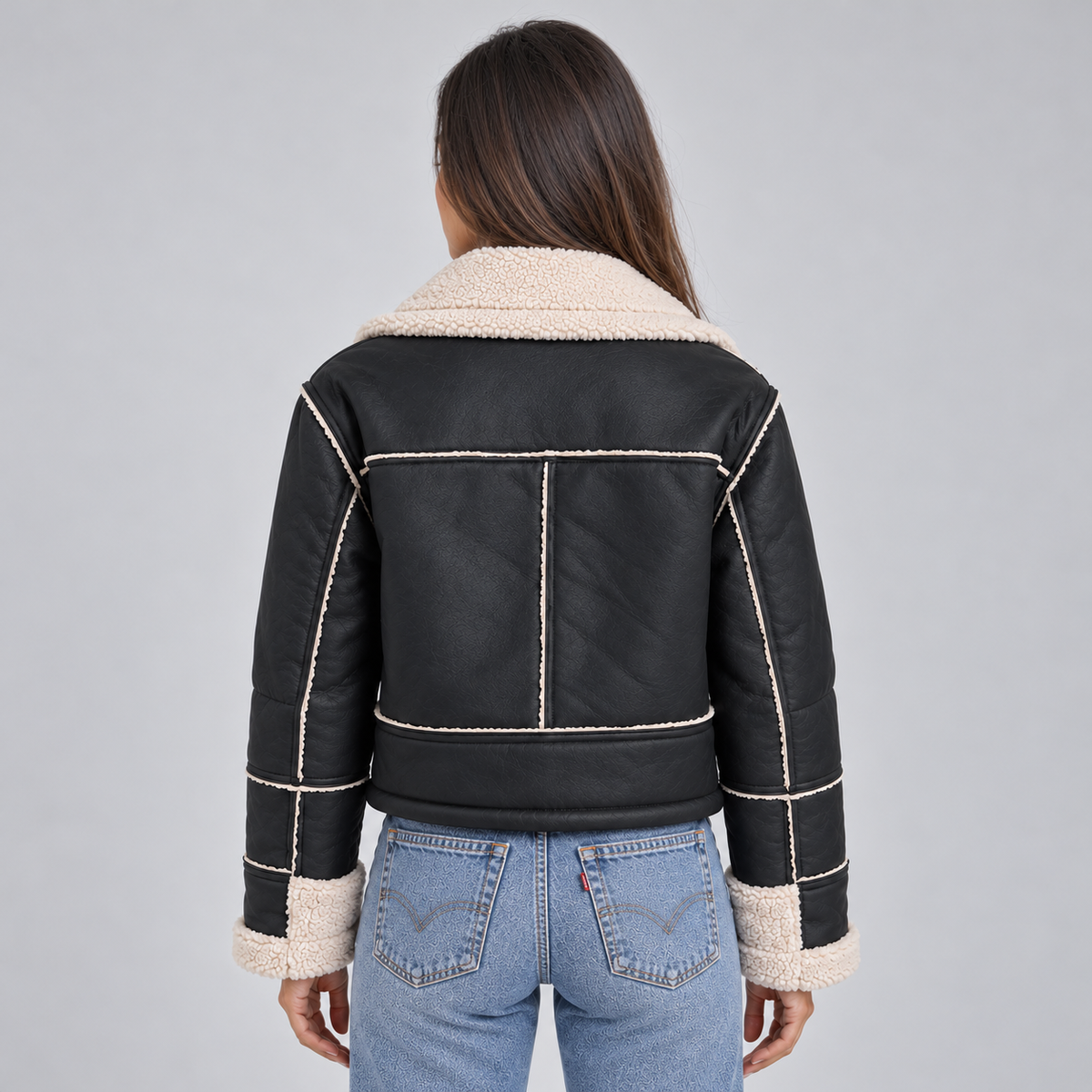 Women's Cropped Aviator Jacket — Faux Shearling Collar 3