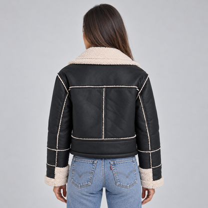 Women's Cropped Aviator Jacket — Faux Shearling Collar 3