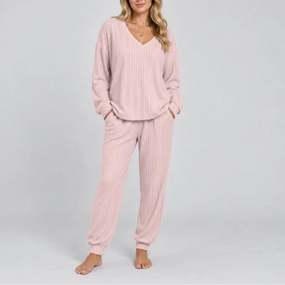 V-Neck Ribbed Lounge Set — Women's Two-Piece Matching Set 7