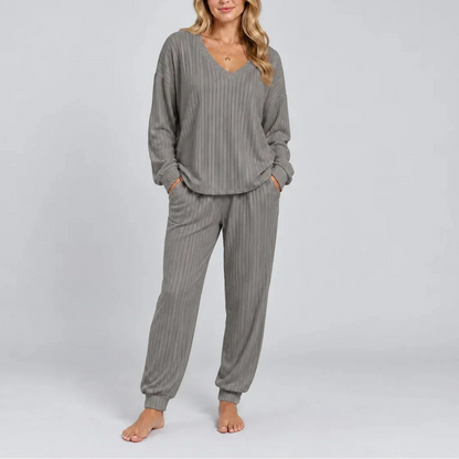 V-Neck Ribbed Lounge Set — Women's Two-Piece Matching Set 9