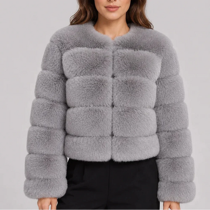 Women's Cropped Faux Fur Coat — Fluffy Round Neck Style 4
