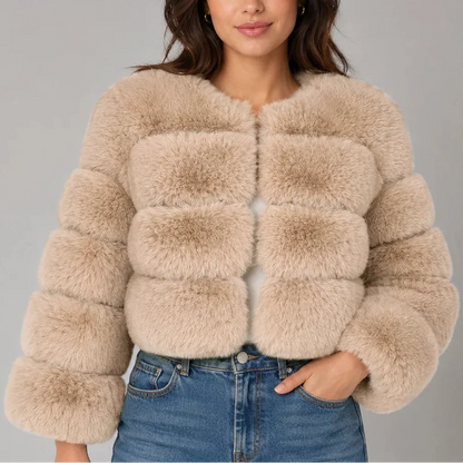 Women's Cropped Faux Fur Coat — Fluffy Round Neck Style 1