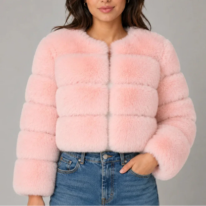Women's Cropped Faux Fur Coat — Fluffy Round Neck Style 5