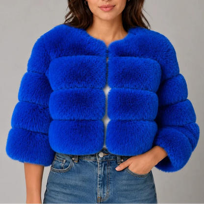 Women's Cropped Faux Fur Coat — Fluffy Round Neck Style 7